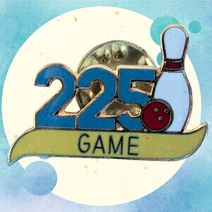 Vintage 1980s Bowling 225 Game Ball Lapel Pin Back Taiwan Score Gold Blue White